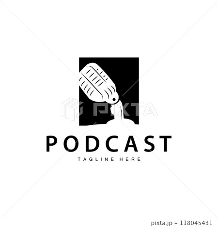 Podcast Logo, Vector, Headset and Chat, Simple Vintage Microphone Design Podcast Logo, Vector, Headset and Chat, Simple Vintage Microphone Design 118045431