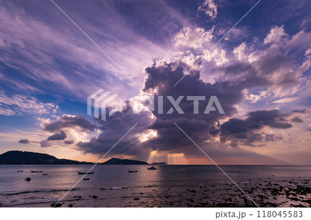 Sunset sky, Nature beautiful Light Sunset or sunrise over sea, Colorful dramatic majestic scenery sky,Amazing clouds and waves in sunset sky nature light cloud background 118045583