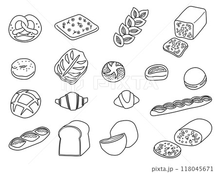 いろいろなパンの線画のセット いろいろなパンの線画のセット 118045671