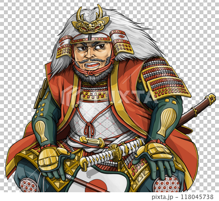 武田信玄坐在地上，拿著槍白 118045738