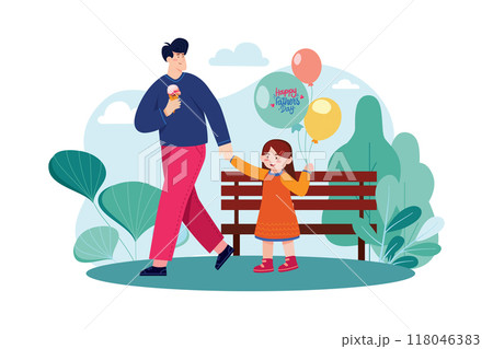Dad celebrates father's day by taking his kids for a walk 118046383