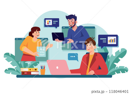 Online business meeting Illustration concept on white background Online business meeting Illustration concept on white background 118046401
