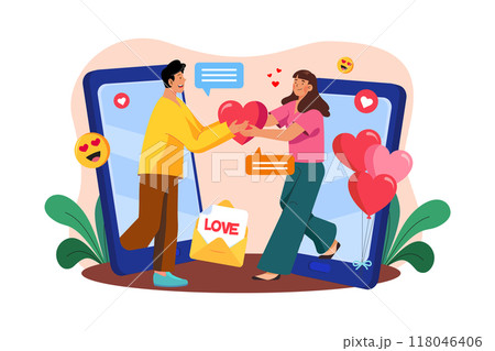 Online dating call Illustration concept on white background Online dating call Illustration concept on white background 118046406
