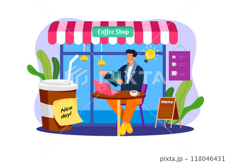 Man working from a cafe 118046431