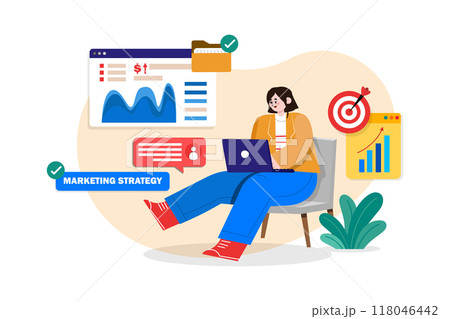 Businesswoman working on marketing strategy while seating on the swing 118046442