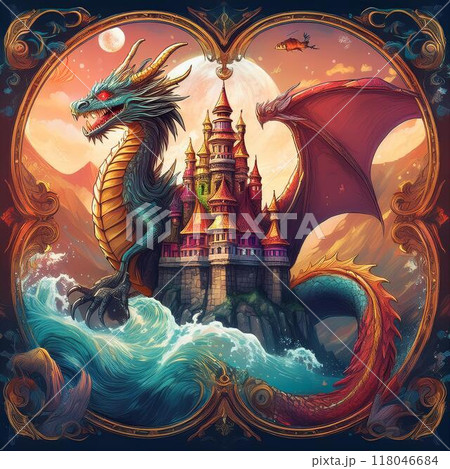 魔法使いのドラゴンが飛ぶのイラスト素材 [118046684] - PIXTA