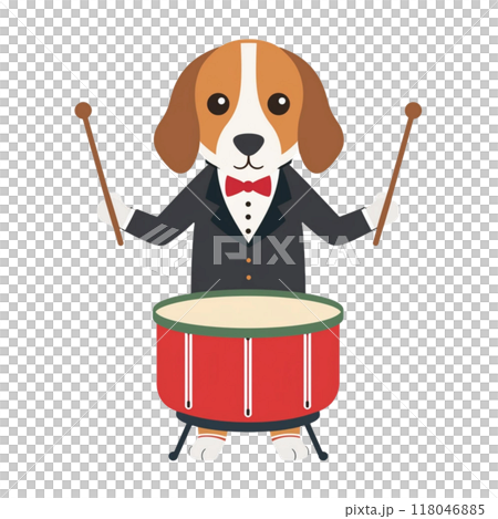 穿著燕尾服的 Beagle 3 演奏打擊樂 / 傳單和海報材料 118046885