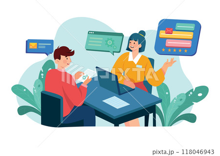 Customer Service flat illustration concept on white background 118046943