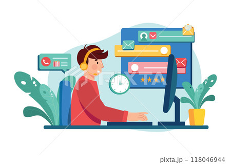 Customer Service flat illustration concept on white background Customer Service flat illustration concept on white background 118046944
