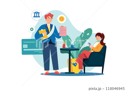 Customer Service flat illustration concept on white background Customer Service flat illustration concept on white background 118046945