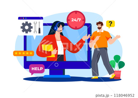 Desktop Support flat illustration concept on white background Desktop Support flat illustration concept on white background 118046952