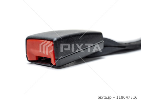 A close up of a red and black car seatbelt A close up of a red and black car seatbelt 118047516