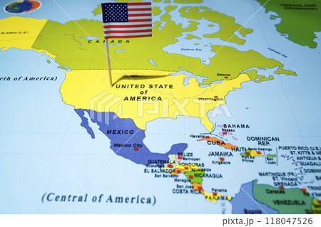 A map of the United States with a United States of America flag on it A map of the United States with a United States of America flag on it 118047526