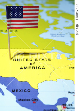 A map of the United States with a United States of America flag on it A map of the United States with a United States of America flag on it 118047527