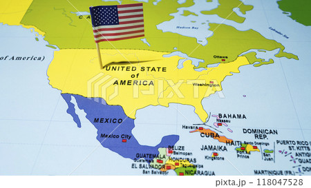 A map of the United States with a United States of America flag on it A map of the United States with a United States of America flag on it 118047528