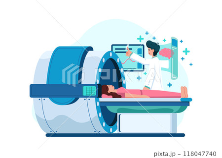 Doctor checking patient health using MRI machine Doctor checking patient health using MRI machine 118047740