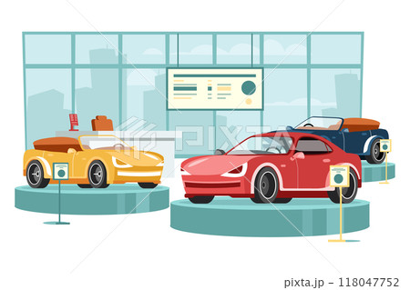 Cars dealership center showroom interior. 118047752