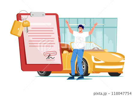 The happy young man was excited when got a bank authorization 118047754