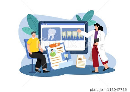 Dentist examining patients X-ray 118047786