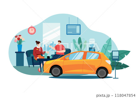 Cars dealership center showroom interior. 118047854