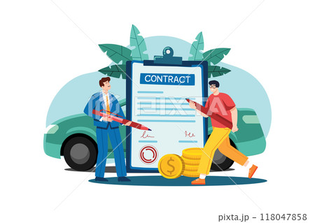 Man and car showroom manager signing contract Man and car showroom manager signing contract 118047858