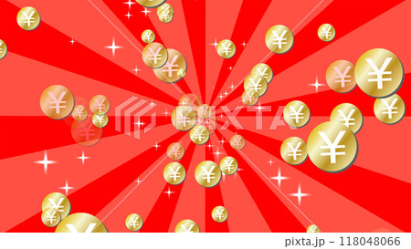 ザクザク￥コインと集中線の赤背景 118048066