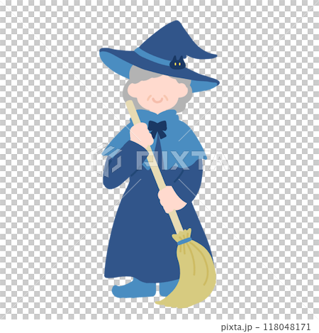 Flat illustration of a senior woman dressed as a witch for Halloween 118048171