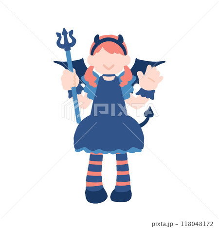 ハロウィンの仮装[小悪魔]をする女の子のフラットなイラスト 118048172