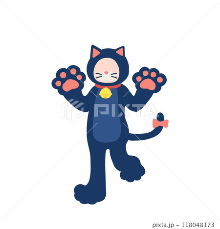 ハロウィンの仮装[黒猫]をする女の子のフラットなイラスト 118048173