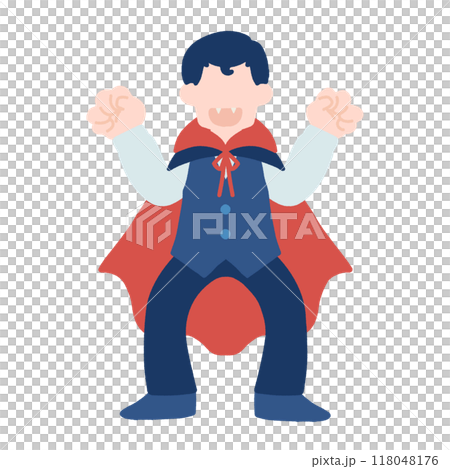 一個穿著萬聖節服裝的男人的平面圖 [吸血鬼] 118048176