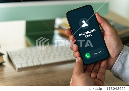 INCOMING CALL on Smartphone interface communication on a display 118048422