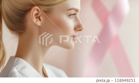 Female Health Expert Presenting Breast Cancer Prevention Advice 118049251