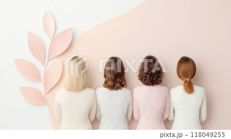 Diverse Group of Women Encouraging and Supporting Each Other in Wellness Journey, symbol of breast cancer Awareness 118049255