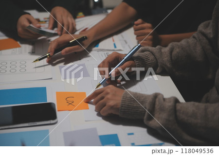 Professional interior designer at workplace in office, closeup 118049536