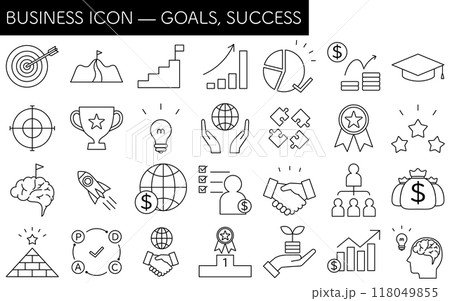 ターゲット・目標達成・ゴールのビジネスアイコンセット 118049855