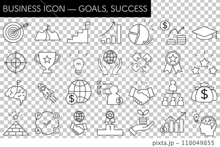 ターゲット・目標達成・ゴールのビジネスアイコンセット 118049855