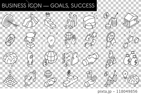 ターゲット・目標達成・ゴールのビジネスアイコンセット、アイソメトリックイラスト 118049856