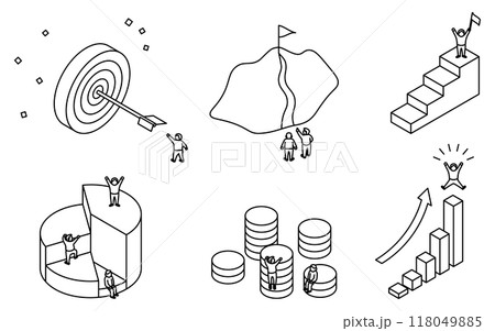 ビジネスゴールイメージのシンプルな線画イラスト、アイソメトリック 118049885
