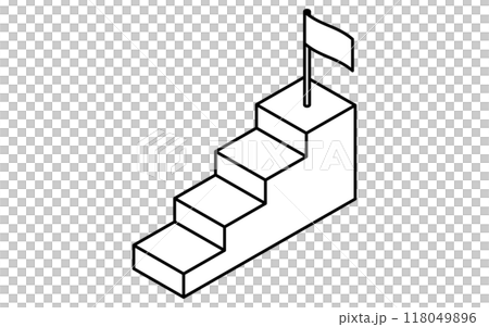 業務目標圖像、樓梯和目標旗的簡單線條圖解、等距 118049896