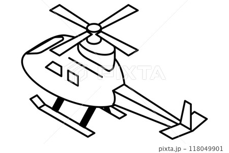 ヘリコプターのシンプルな線画イラスト、アイソメトリック 118049901