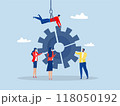 Teamwork Spirit partnership to get solution, Business people team colleagues connecting cogwheel gear together.vector illustrator 118050192