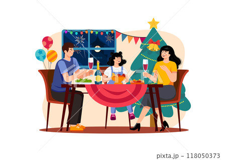 Family having Christmas dinner together 118050373