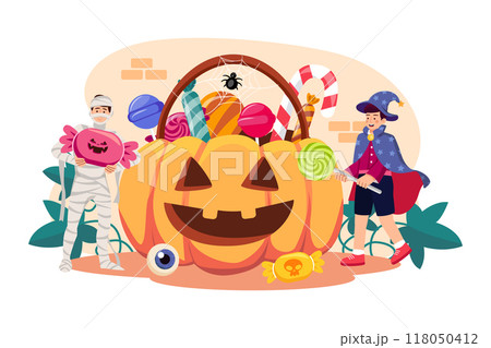 Kids go to parties, trick or treat and have fun on Halloween 118050412