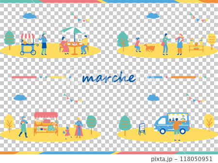 マルシェ　休日のマーケットで楽しむ人々 118050951