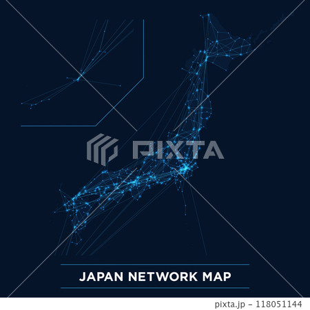 デジタルネットワークを表現した、日本列島のドットマップ 118051144