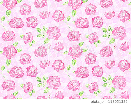 バラのステンドグラスのシームレスパターン G-2’ (ピンク) バラのステンドグラスのシームレスパターン G-2’ (ピンク) 118051323