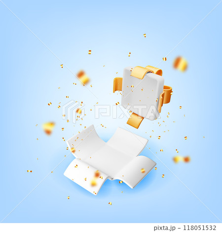 3D open gift box with falling confetti 118051532