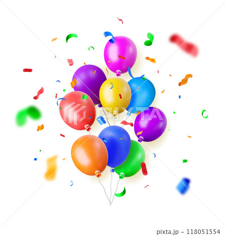 3D bunch of color balloon in confetti 3D bunch of color balloon in confetti 118051554