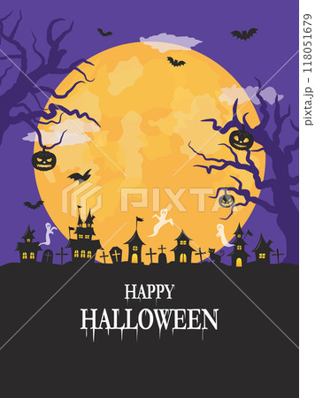 ハロウィン 満月が浮かぶ墓地 ハロウィン 満月が浮かぶ墓地 118051679