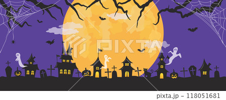 ハロウィン　満月が浮かぶ墓地 118051681